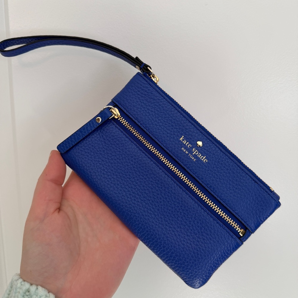 Kate Spade Royal Blue Wristlet with Gold Accents